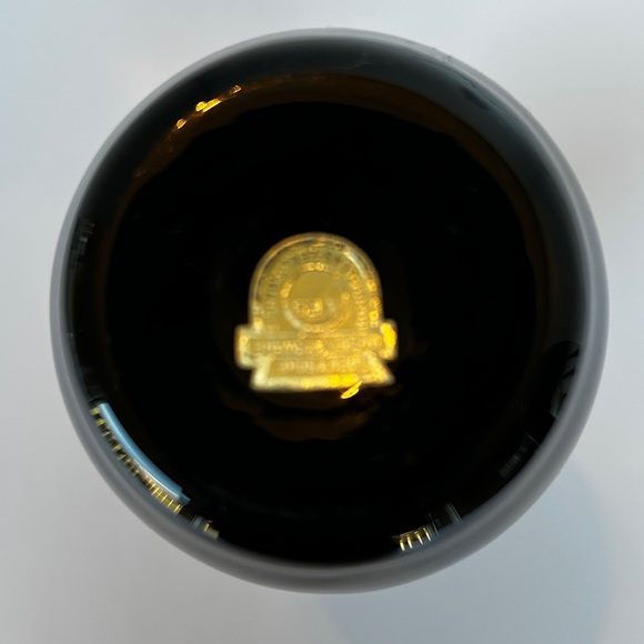 HYALITH Black Glass Vase Painted  Design Gold Bands 7.25 inches - Picture 9 of 10